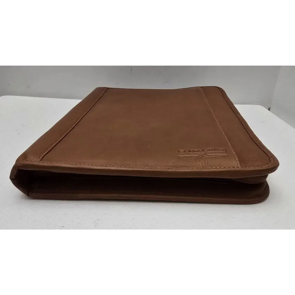 Claire Chase Zippered Leather Document Holder Notebook Folio Tan 12.75